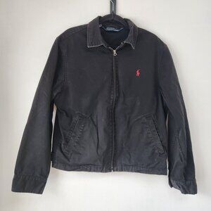 VTG Polo Ralph Lauren Black Chore Jacket Full Zip Canvas Coat Red Pony Men's M